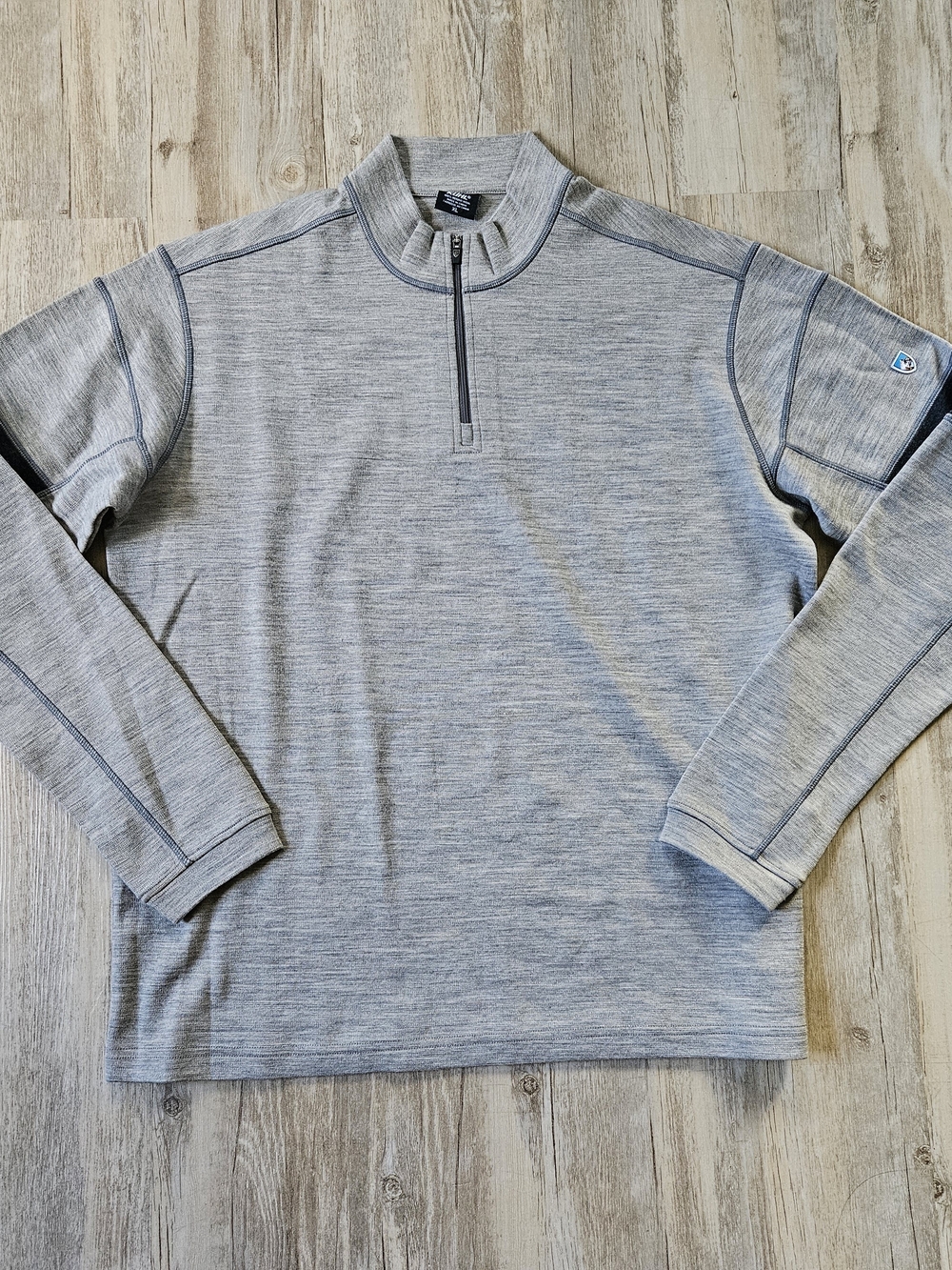 Kuhl Men's Light Gray Tan Striped 100 Merino Wool Quarter-Zip Pullover XL